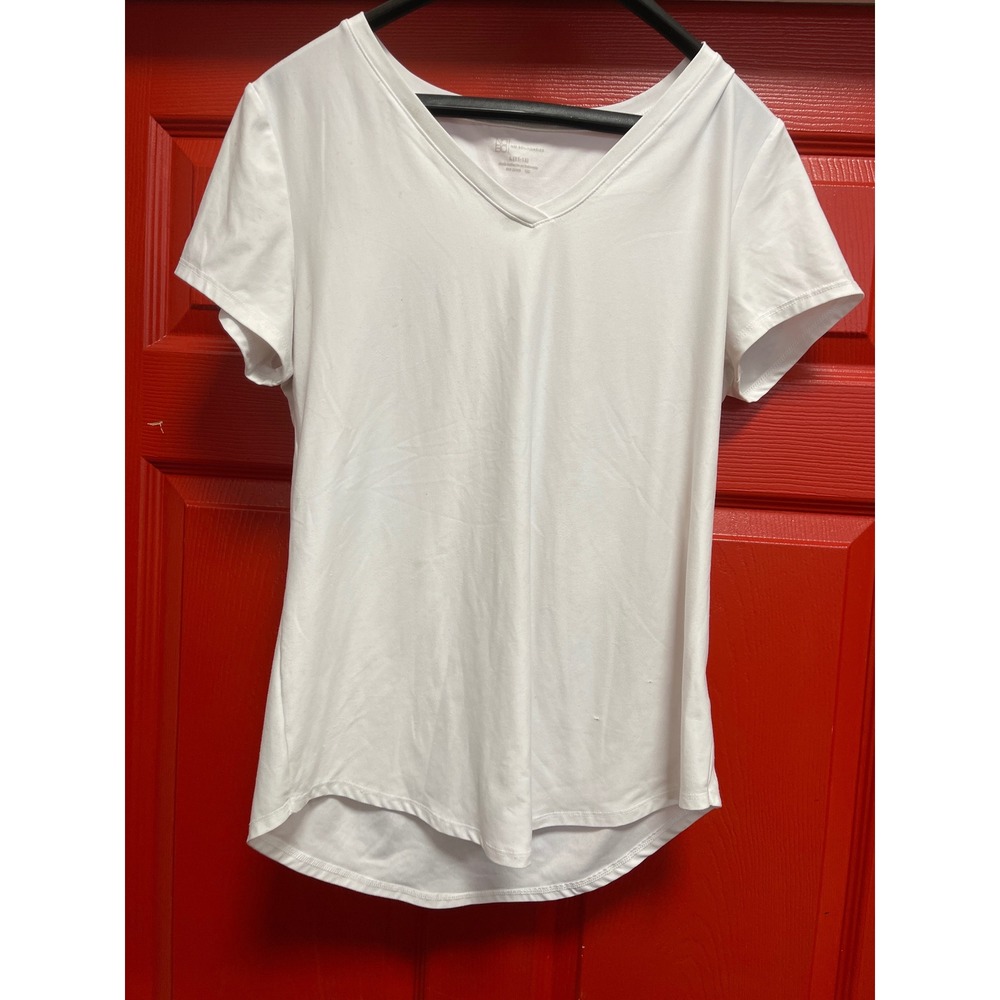 No Boundaries Womens White V-Neck Short Sleeve Curved Hem T-Shirt Large 11-13